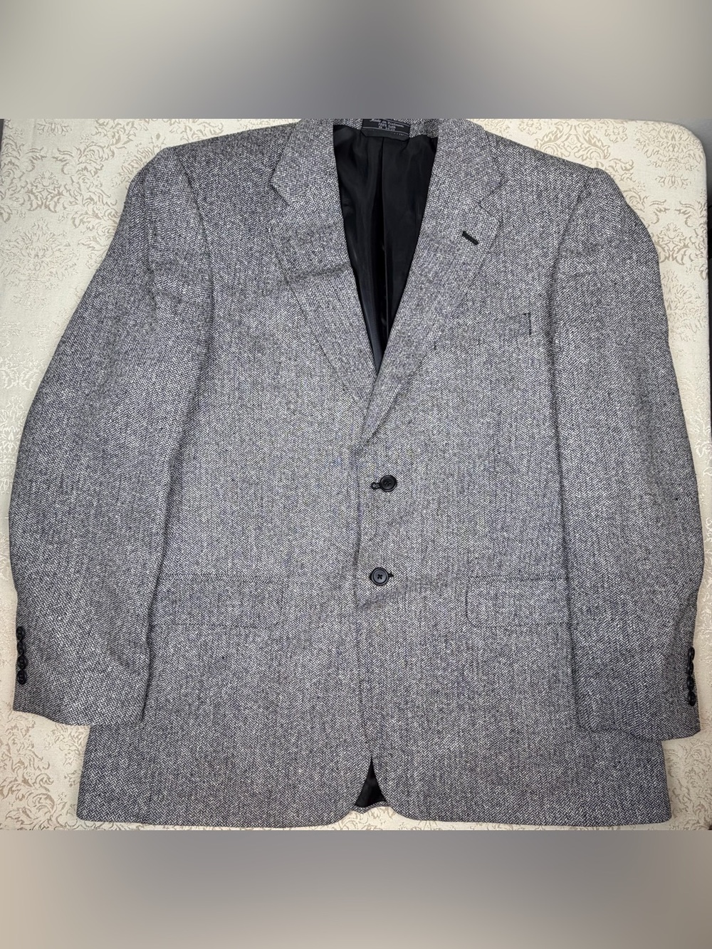 Vintage Meeting Street Men's Gray Herringbone Silk Blazer - Classic Jacket